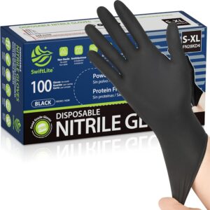 SWIFTLITE Black Nitrile Gloves Disposable Latex Free, Food Safe