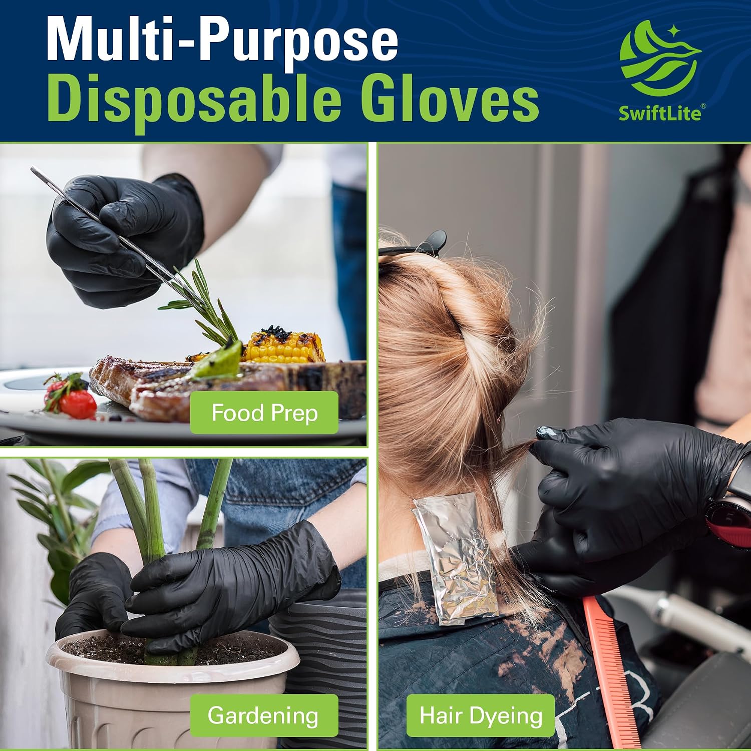 SWIFTLITE Black Nitrile Gloves Disposable Latex Free, Food Safe - Image 6
